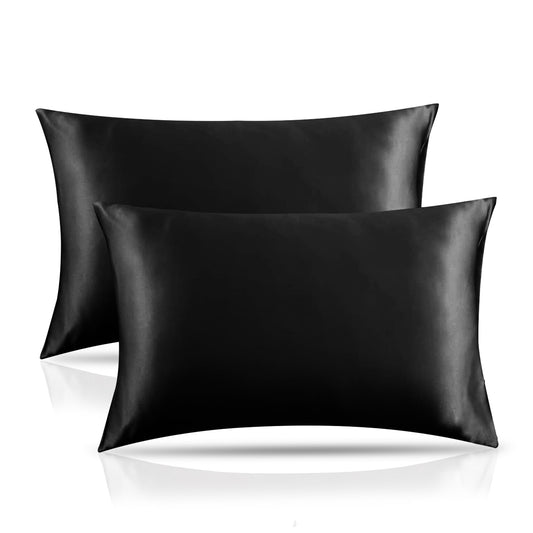 Black Pillow Cases | Satin Silk Fabric Pillow Cover | Satin Pillowcase For Hair and Skin | Throw Pillow Covers | For Her Gift Set | 50 x 75 BY AREZY