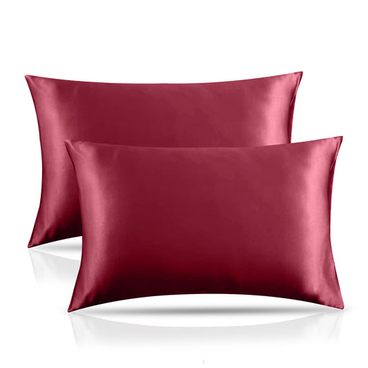 Wine Red Pillow Cases | Satin Silk Fabric Pillow Cover | Satin Pillowcase For Hair and Skin | Throw Pillow Covers | For Her Gift Set | 50 x 75 BY AREZY