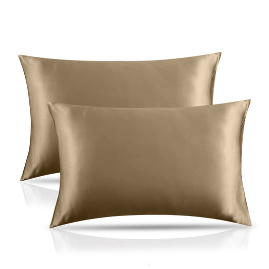Gold Champagne Pillow Cases | Satin Silk Fabric Pillow Cover | Satin Pillowcase For Hair and Skin | Throw Pillow Covers | For Her Gift Set | 50 x 75 BY AREZY