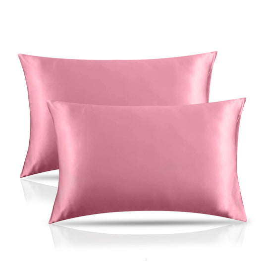 Pink Pillow Cases | Satin Silk Fabric Pillow Cover | Satin Pillowcase For Hair and Skin | Throw Pillow Covers | For Her Gift Set | 50 x 75 BY AREZY
