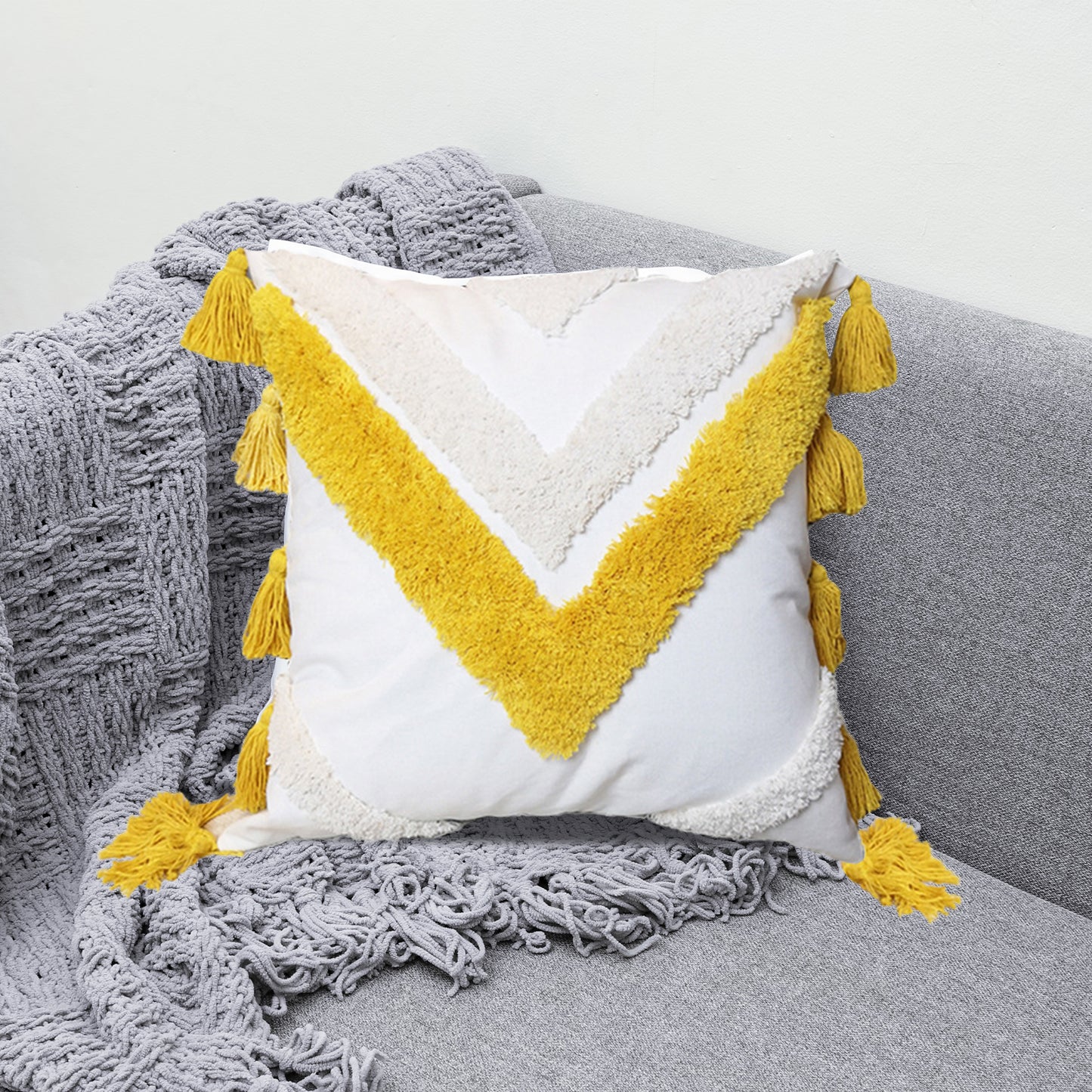 Boho Style Pillow Covers | Boho Cushion | with Tassel Cushion Covers | Embroidered Tufted Cushion | Boho Style 4 for  Boho Bedroom & Boho Living Room