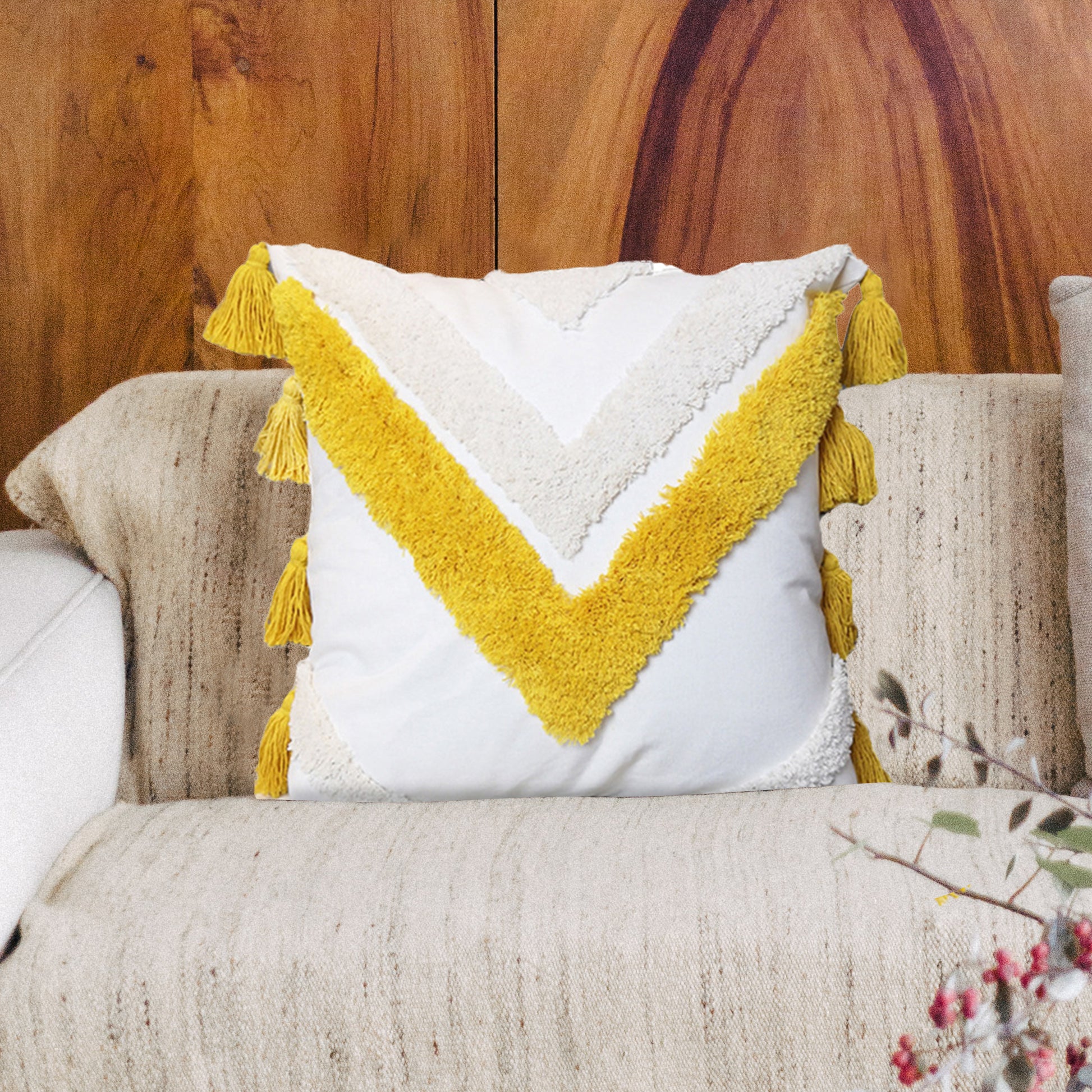 Boho Style Pillow Covers | Boho Cushion | with Tassel Cushion Covers | Embroidered Tufted Cushion | Boho Style 4 for  Boho Bedroom & Boho Living Room