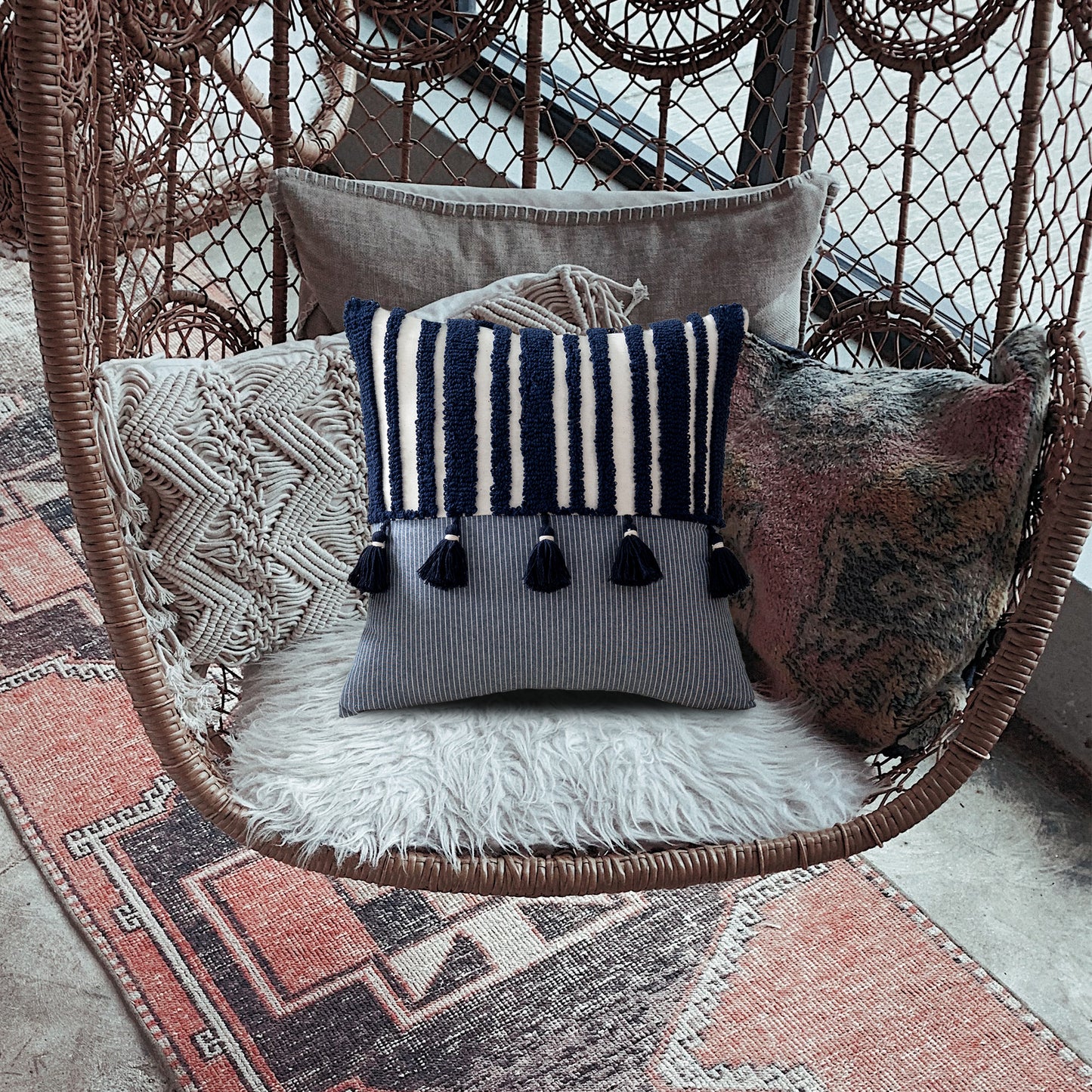 Boho Style Pillow Covers | Boho Cushion | with Tassel Cushion Covers | Embroidered Tufted Cushion | Boho Style 3 for  Boho Bedroom & Boho Living Room