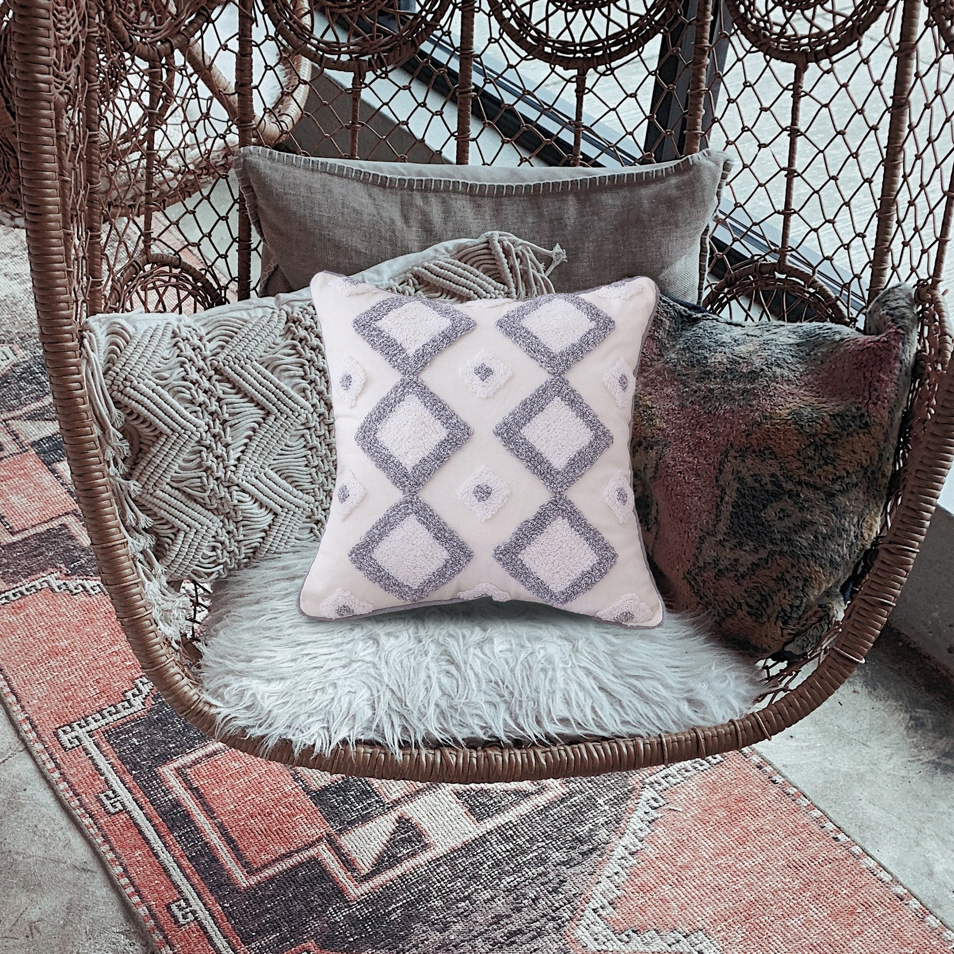 Boho Style Pillow Covers | Boho Cushion | with Tassel Cushion Covers | Embroidered Tufted Cushion | Boho Style 10 for  Boho Bedroom & Boho Living Room